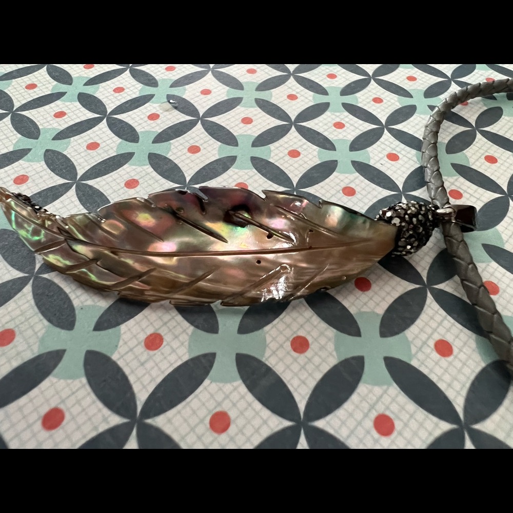 Handmade Feather Gray Leather Necklace